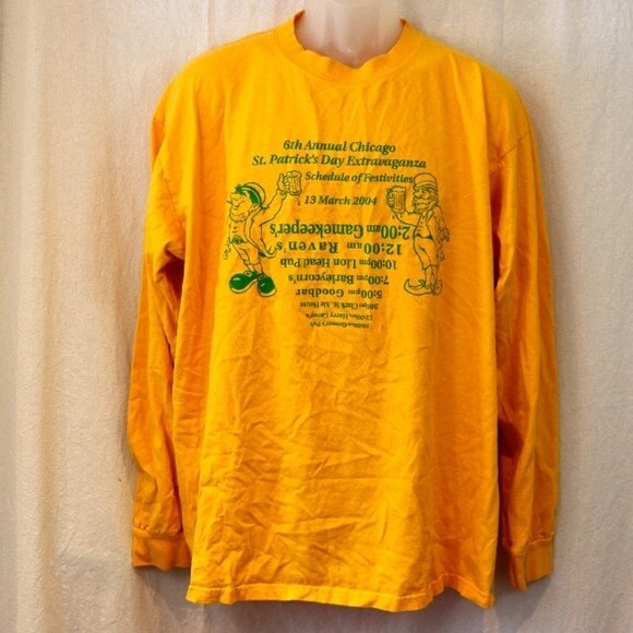 St Patricks Day Yellow Long Sleeve Bar Crawl Tshirt 2004 Chicago Gildan XL - Picture 2 of 12